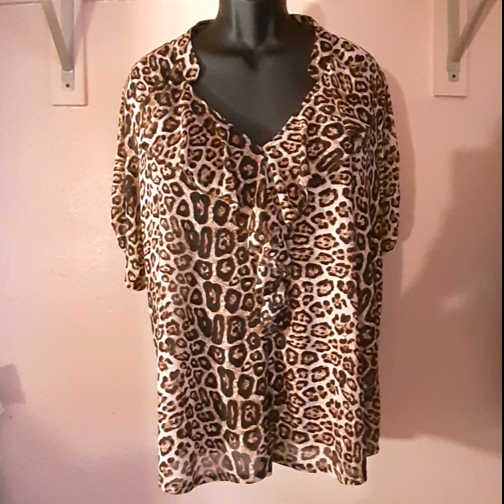 Siren Lily Leopard Ruffled Blouse 3X
